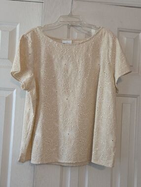 J. Jill Cream Eyelet Short Sleeve Blouse